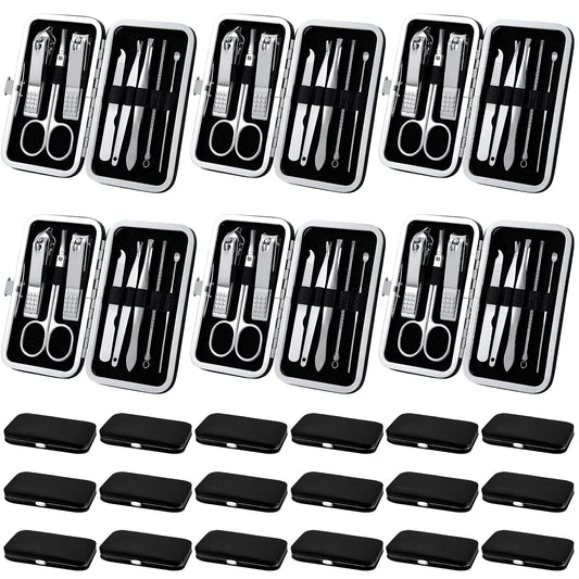 Lasnten 24 Set Valentine Manicure Set Bulk Nail Clippers Grooming Nail Kit Stainless Steel Professional Pedicure Tools Kit with Travel Case for Men Women Valentine's Day Gift(8 in 1,Black)