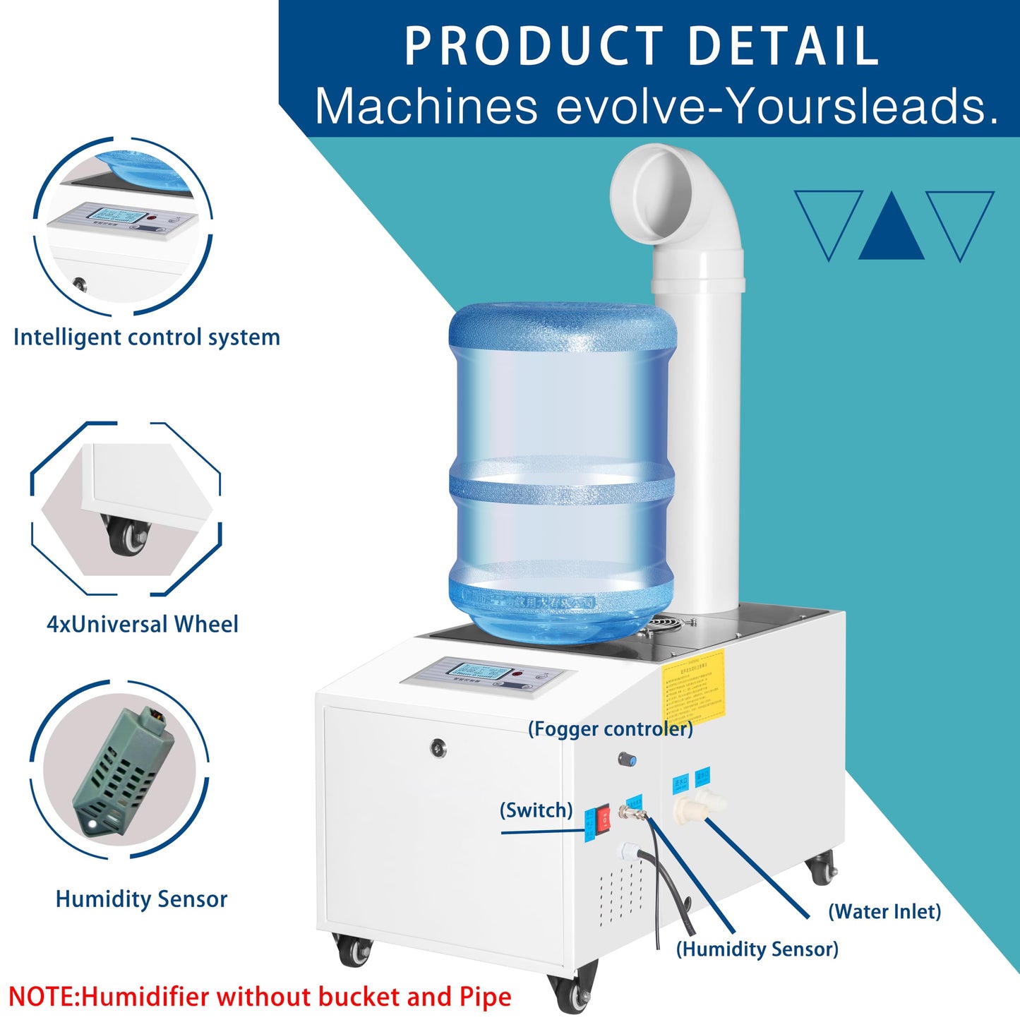 Ultrasonic Industrial Agricultural Humidifer 7L/H (1.85Gal/H) Stainless Steel Smart Commercial Humidifier Large Volume Automatic Mist Cooling Sprayer Airflow for Warehouse Greenhouse Garden