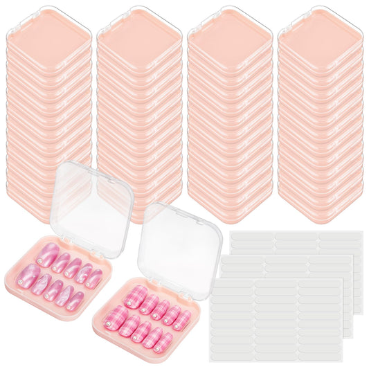 AceOrbit Press on Nail Boxes with 180 Pcs Adhesive Double Sided Tape Acrylic Press on Nail Packaging Cases Transparent Storage Case Organizer for Display Art Salon Supplies(Pink,48 Pcs)