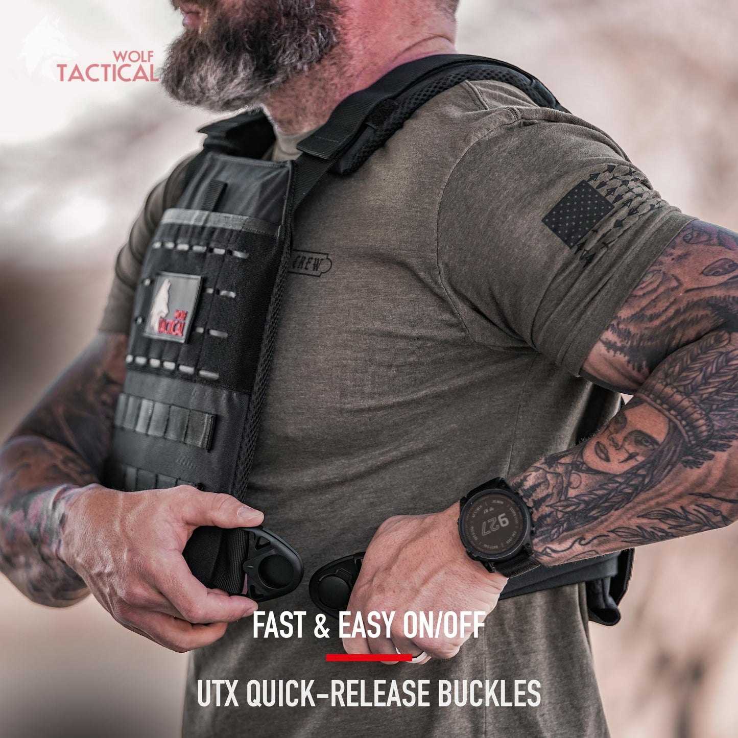 Wolf Tactical Fitness Weighted Vest Men Women - Adjustable Weight, Rucking, Black