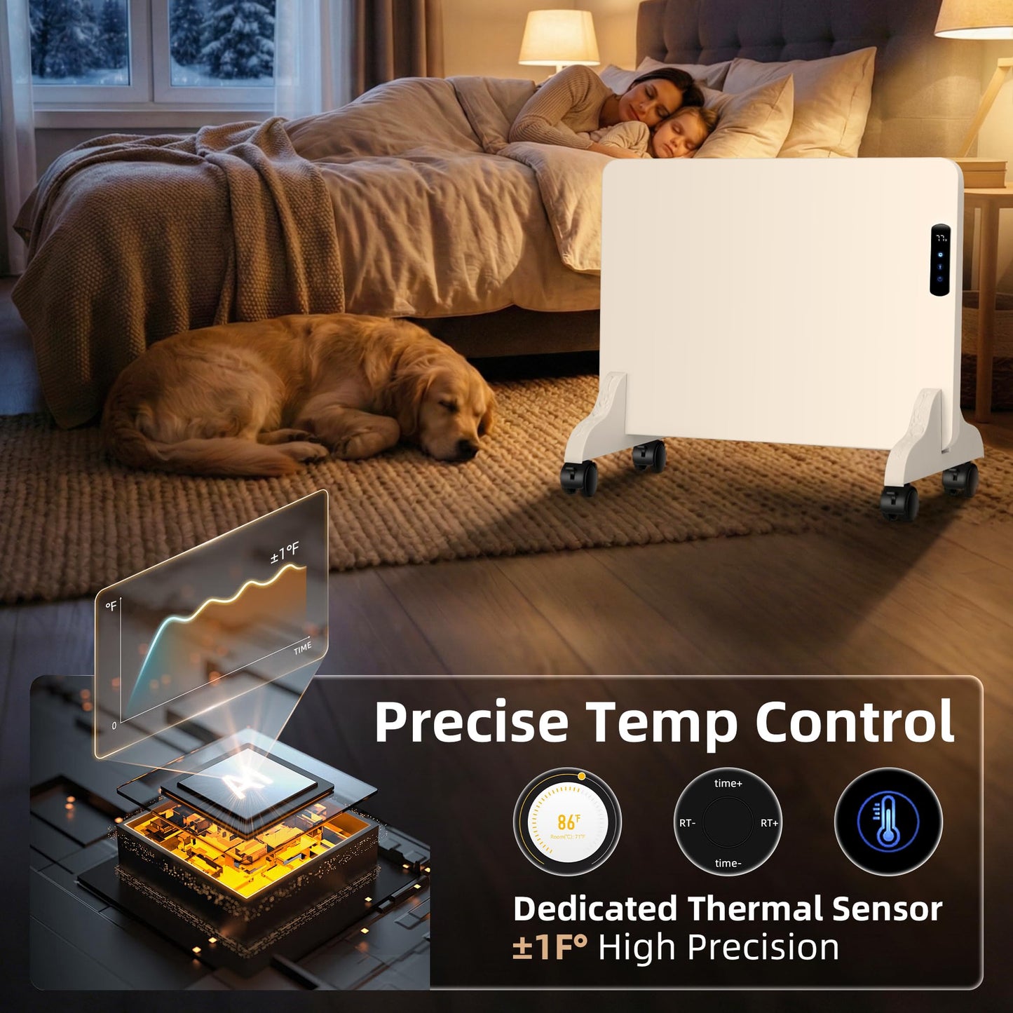 Smart Convection Space Heater, Movable Floor Heater with Wall Mounted Kit for Indoor Use, 600W Energy Efficient Heaters, Remote/APP Control, Quiet Heaters for Bedroom, Office etc