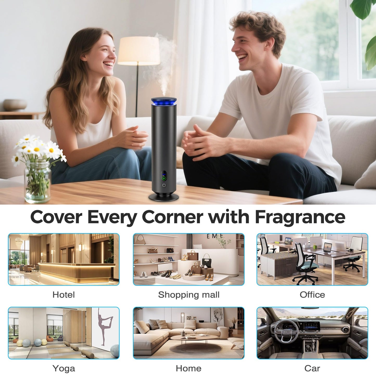 Hotel Scent Diffuser Starter Kit - 1000 Square Feet, 7 Ambient Light Settings, Includes 5 Essential Oils for Hotel Aromatherapy, Hotel Scent Diffuser,for Hotels, Homes, and Large Rooms