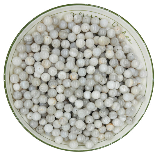 WHNKFB 8mm 50PCS Natural White Crazy Lace Agate Round Beads, Milky Pearl-Alternative Loose Stone Beads for Jewelry Making Craft - 4mm 6mm 8mm 10mm Options with Free Elastic Cord