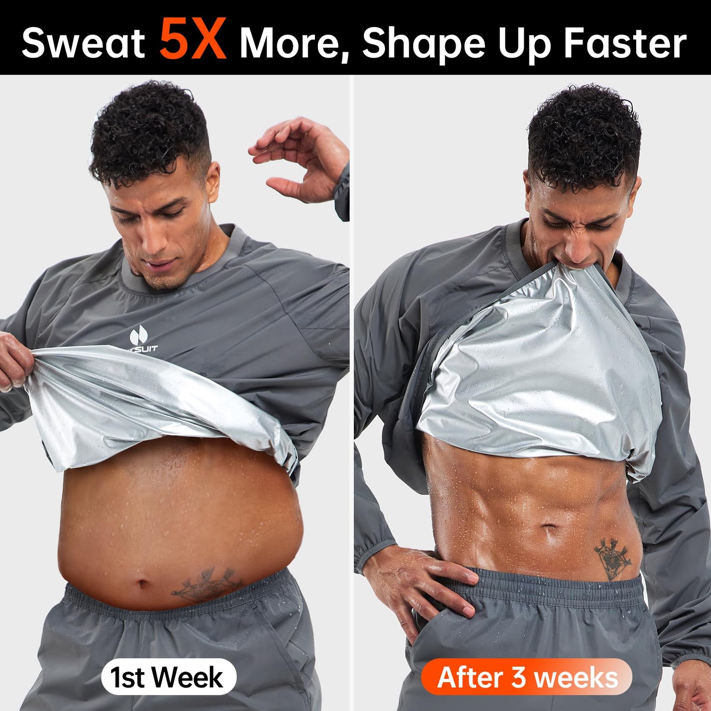 HOTSUIT Men's And Womens Sauna Suit Jacket Anti Rip Gym Workout Pullover Sauna Sweat Jacket, Grey, XL