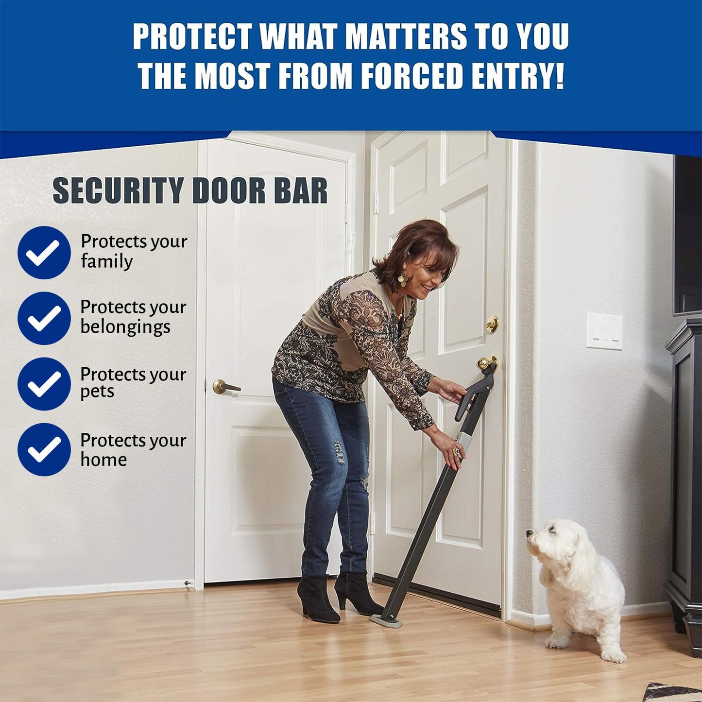 Securadoor Super Heavy Duty Metal Door Stoppers Bar with 3000+lbs Strength Adjustable Door Security Bar for Home Security Residential, Commercial Use Protect Against Forced Entry. Strong Door Jammer