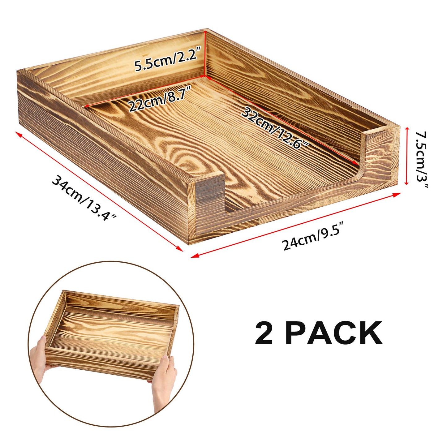 BTSKY Wood Letter Tray Front-Load Document Organizer for Office Desktop Organizer - Desk Magazine, File Folder, Paper Holder - Stackable Paper Document File Tray, 2 Pack
