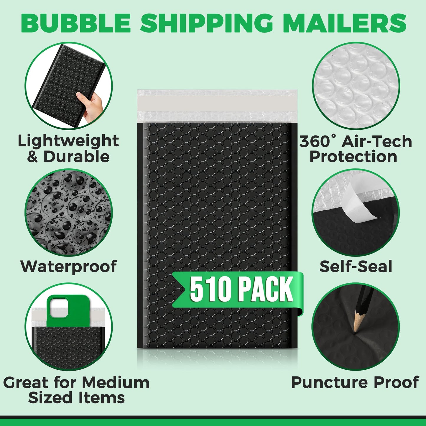 510 Pack 6’’ x 10’’ Bubble Mailer - Self-Sealing Waterproof Small Mailing Envelopes Padded Lightweight Bags 6 x 9 Usable Space for Apparel Accessories, Phone Cases, Trading & Greeting Cards, Prints
