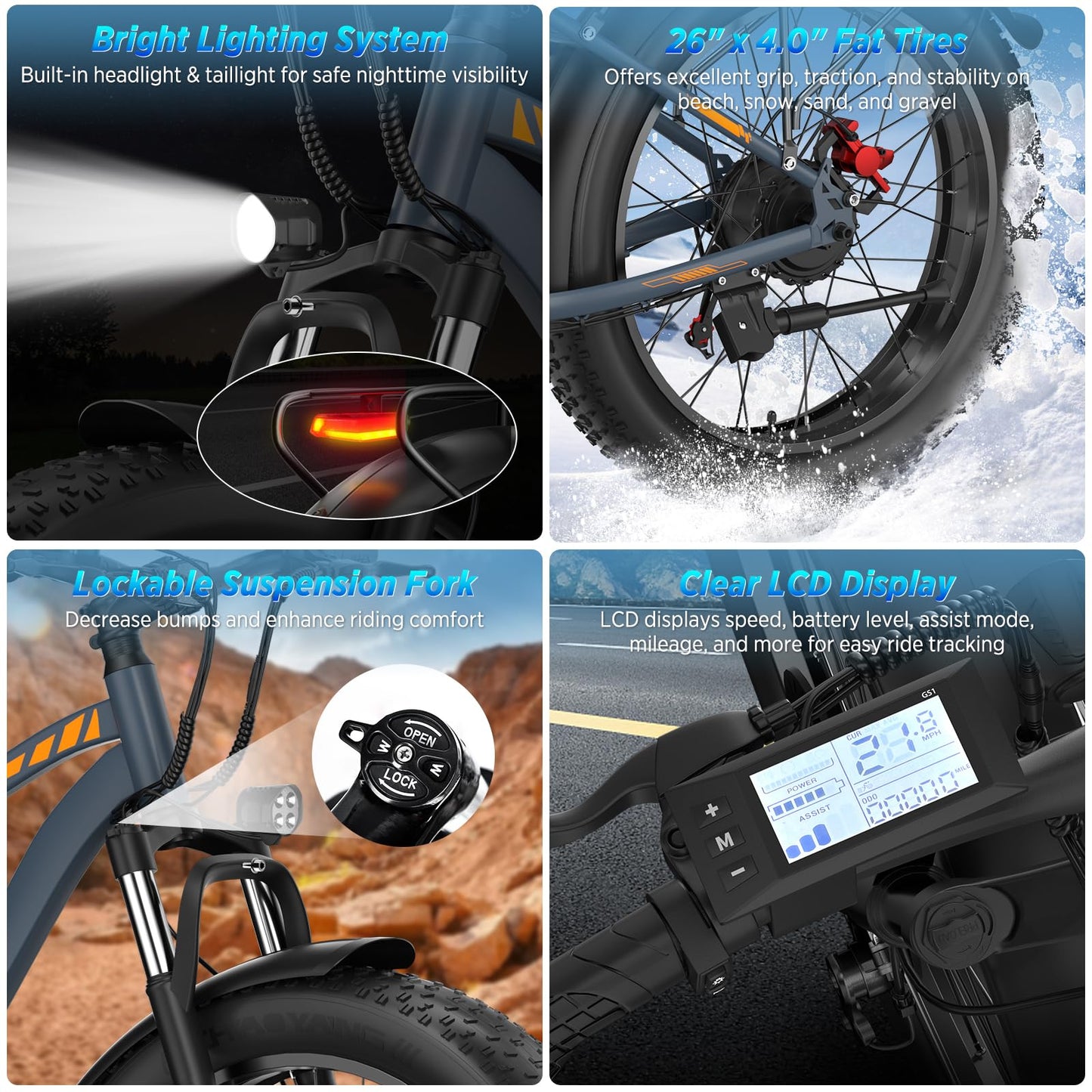 Electric Bicycle for Adults, 1500W Peak Motor 30 MPH 60 Miles Fat Tire E Bike with 48V 18.2Ah Removable Battery 26" Electric Bike Hydraulic Disc Brake and 7-Speed Motorcycle,UL 2849 Certified