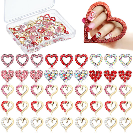 Dimsile 60 Pcs Valentine Heart Nail Charms for Nail Art Bulk 3D Bling Heart Rhinestone Decals Alloy Crystal Charms Diamonds Decor Love Gem Decals for Women Valentine's Day DIY Jewelry Accessories