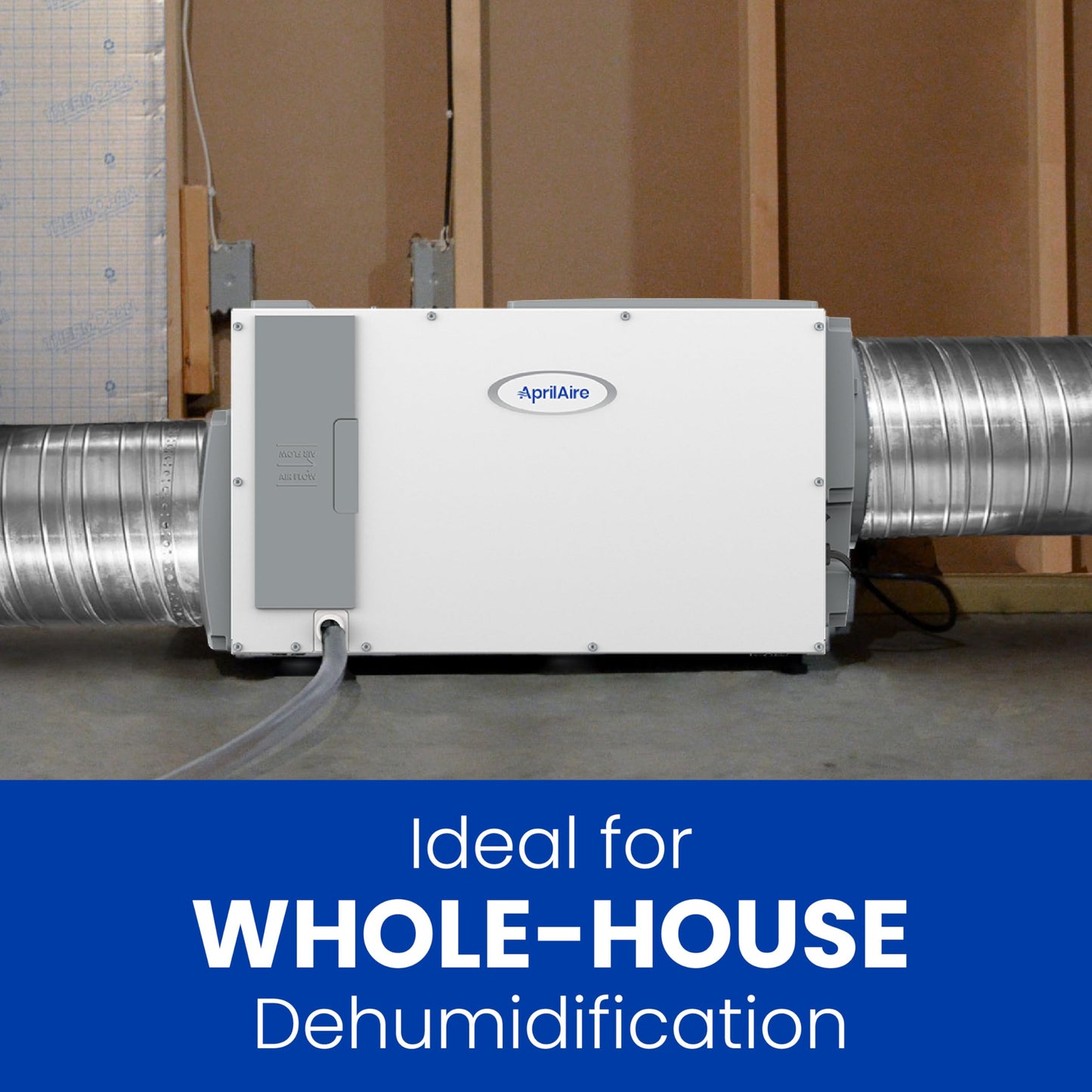 AprilAire E080 Whole House Dehumidifier for Basement & Crawl Space – 80-Pint High-Capacity Commercial Dehumidifier for Homes Up to 4,400 Sq. Ft. with Pump, Drain Hose, & Hanging Kit for DIY Install