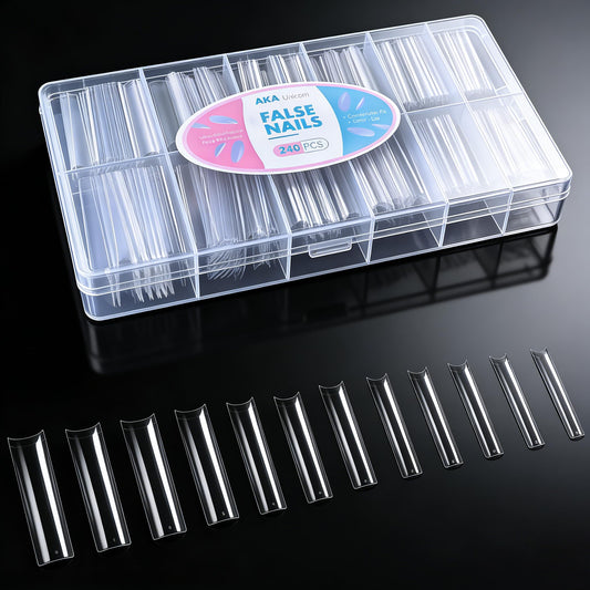 AKA Unicorn XXXL Long Square Soft Gel Nail Tips, 240Pcs Half Cover Clear Nail Extensions, 12 Sizes Pre-Shaped Clear Press On False Nails for DIY, Nail Tech & Salon Use