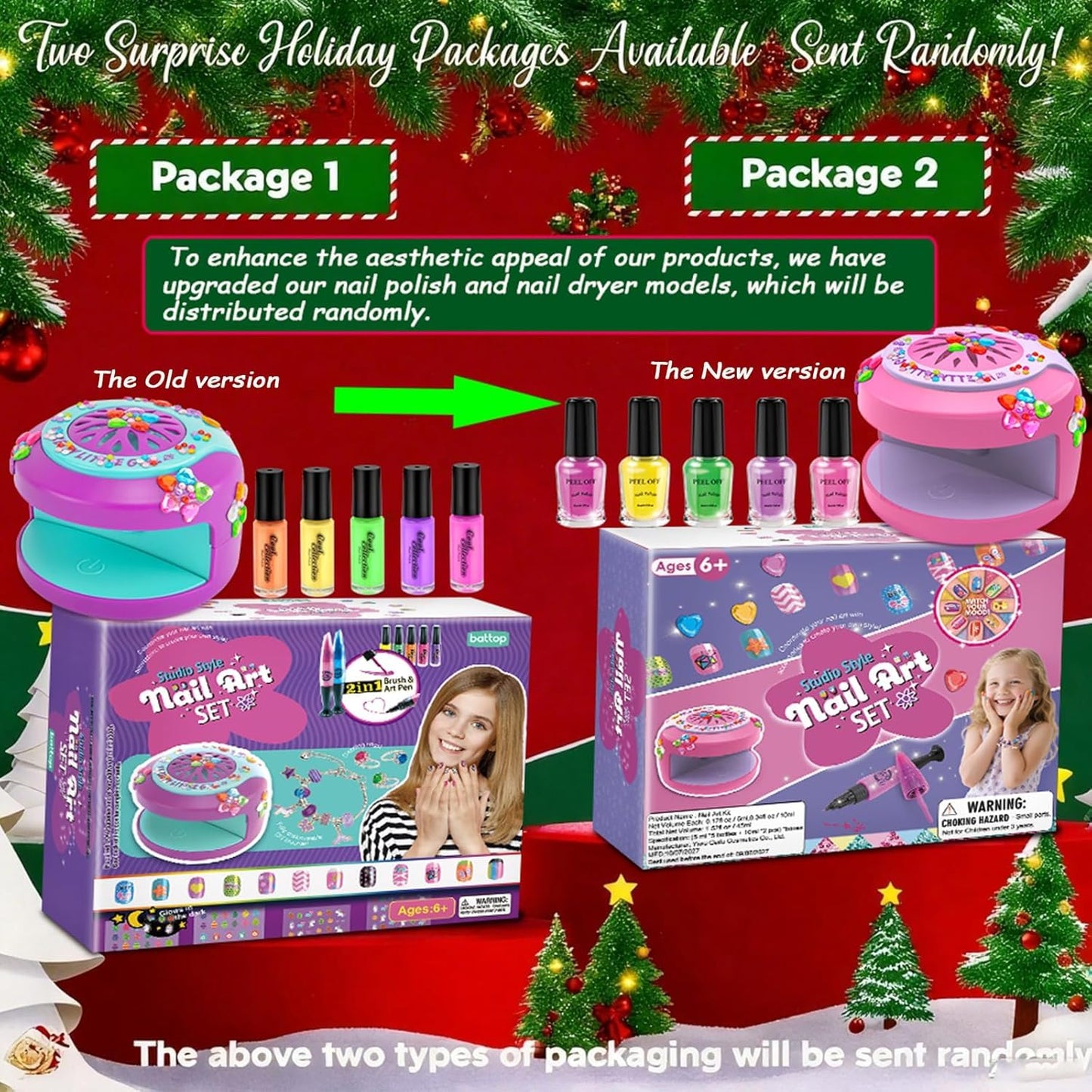 BATTOP Kids Nail Polish Set for Girls - Kids Nail Art Kit with Dryer & Fake Nail & Sticker & Water Based Nail Polish & Nail Art Pen - Idea Gifts for Girls Ages 6 7 8 9 10 11 12