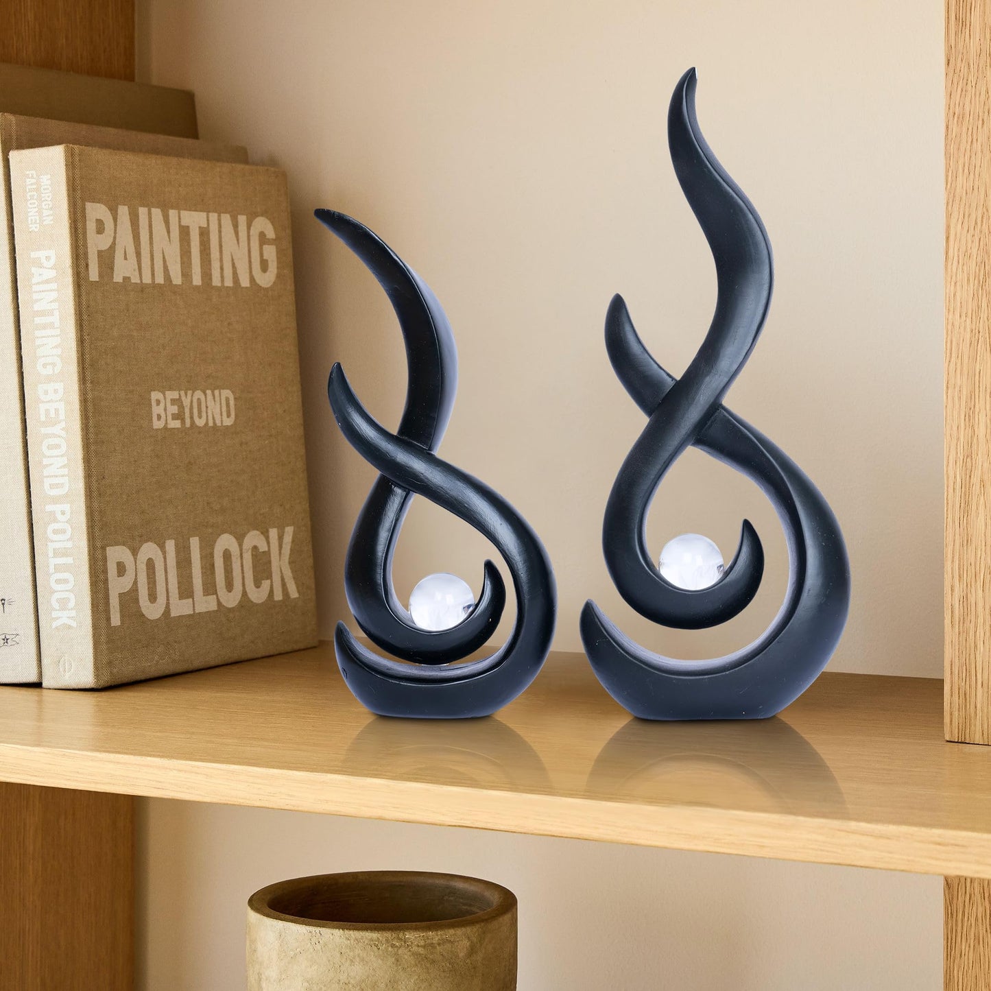 Black Home Decor Statue Modern Abstract Sculpture Decorative Accent Art Round Geometric Centerpieces for Living Room Dining Bookshelf Entryway Table Office Desk Decorations