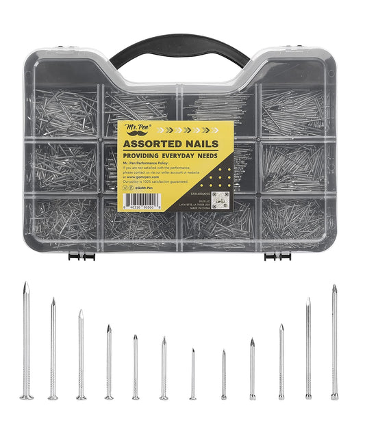 Mr. Pen- Nail Assortment Kit, 1500 Pcs, Assorted 12 Sizes Brad Head and Flat Head Nails, Small Nails for Hanging Pictures Bulk