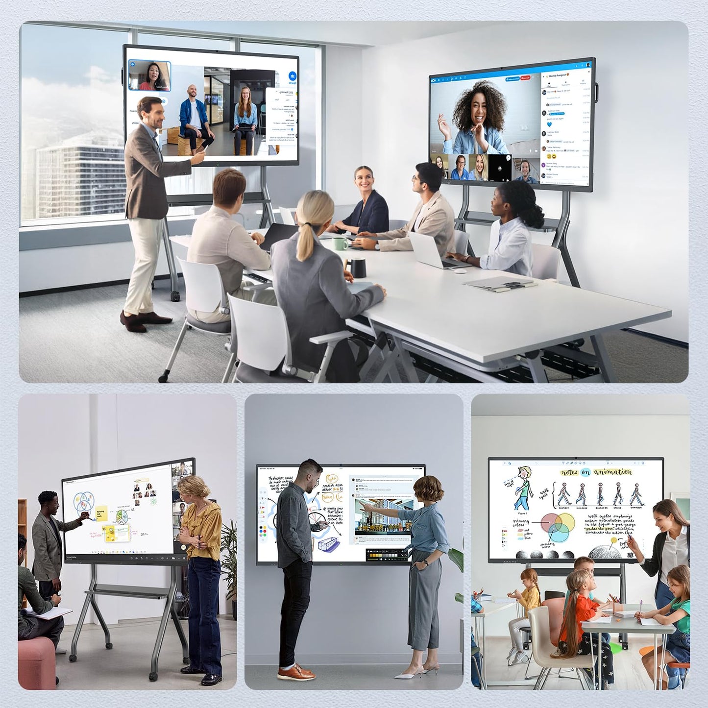 QIXZOCV 65" Smart Board for Classroom Office Home, All-in-One 4K Interactive Whiteboard, Digital Electronic Smartboard with 20 Point Touchscreen, Android 14, 8+128G (Wall Mount Included)