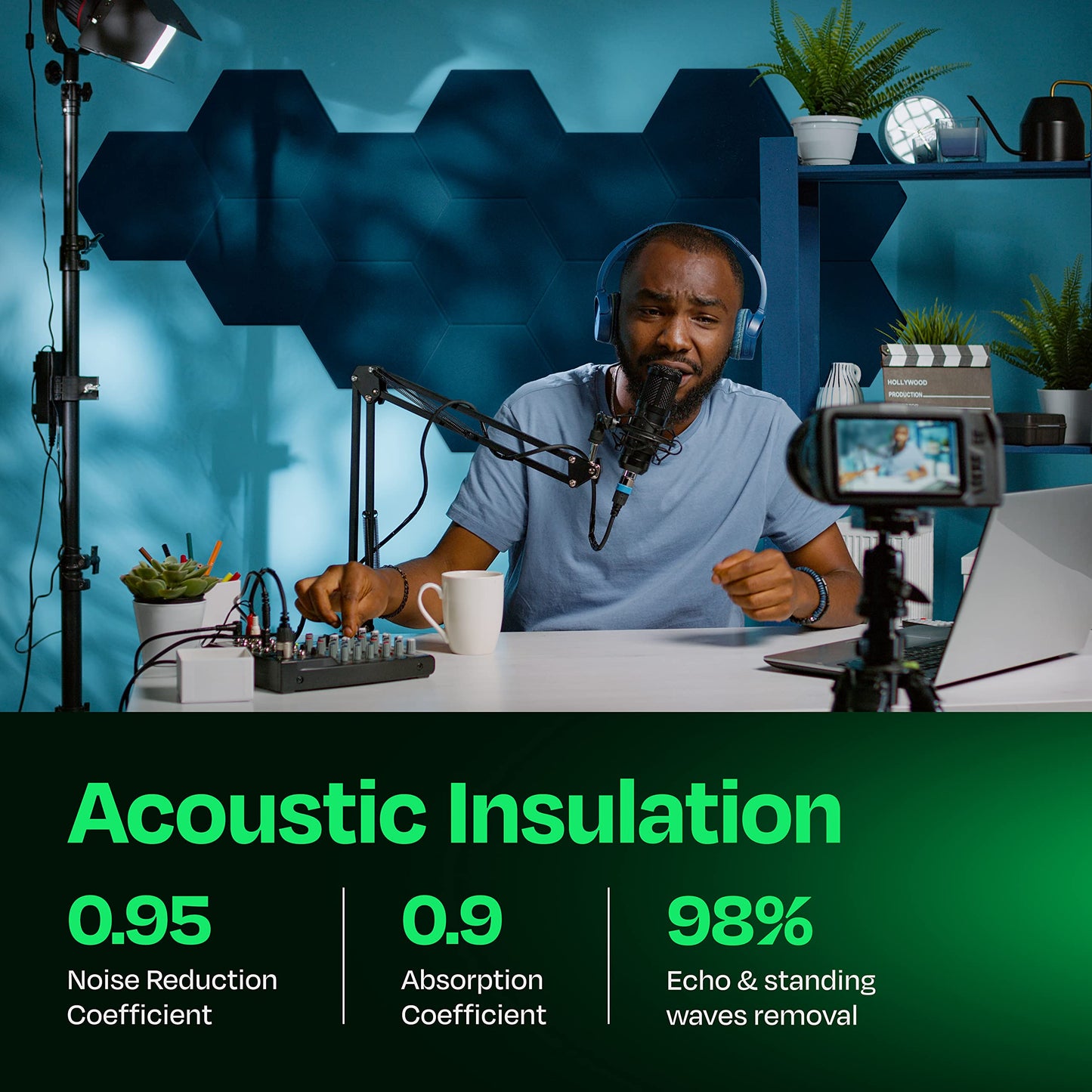 Ekkogo Acoustic Panels 12-Pack Soundproof Wall Panels 12"X10.4"X0.4" Sound Panels High Density Sound Dampening Panels - [Ocean Turquoise Hexagon]