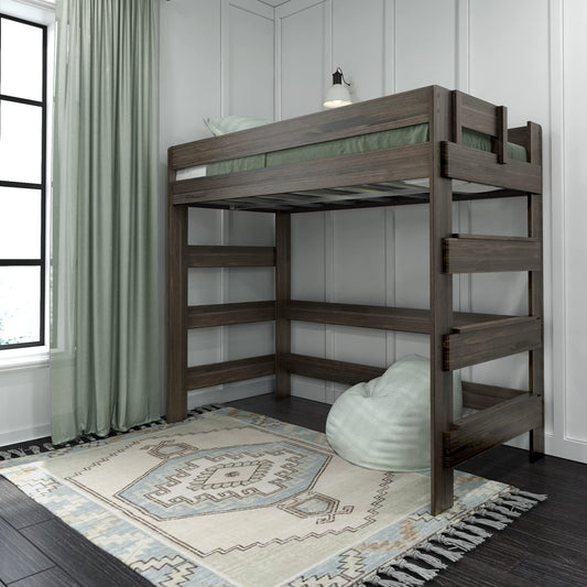 Max & Lily Modern Farmhouse High Loft Bed, Twin Bed Frame For Kids, Barnwood Brown