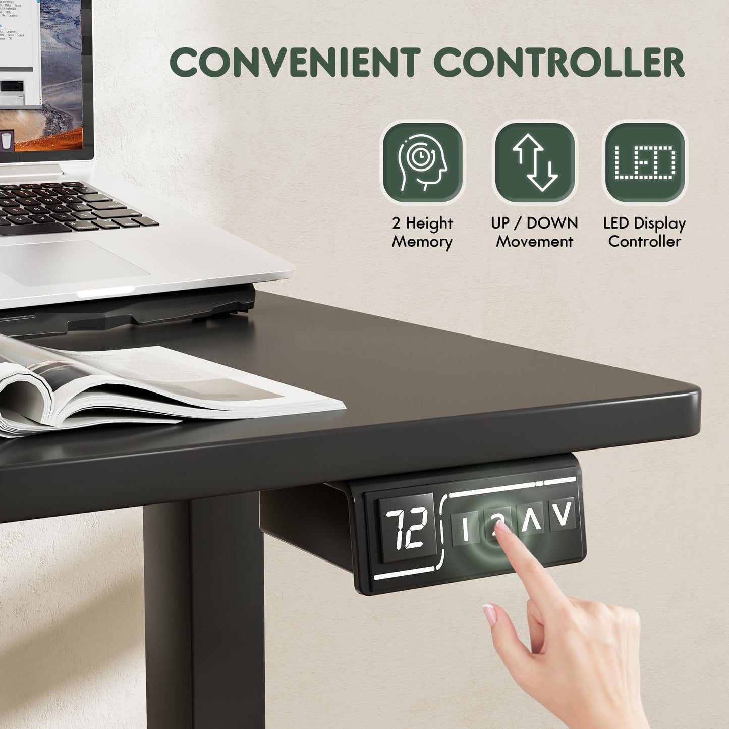 Furmax L Shaped Standing Desk with 2 Preset Heights, Electric Height Adjustable Computer Table, 2 Hooks & Feet Balance, Corner Sit Stand Desk for Home Office