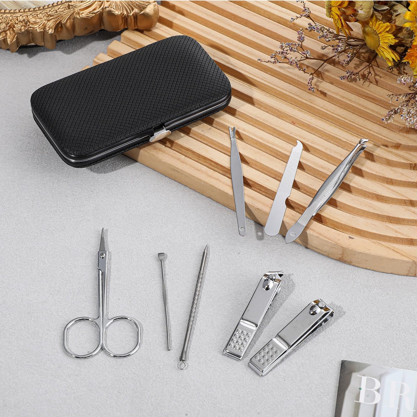 12 Sets Nail Clippers Pedicure Kit Manicure Set for Men, 8 in 1 Stainless Steel Professional Nail Care Tools Set for Travel or Home, Perfect Gifts for Women and Men (Black)