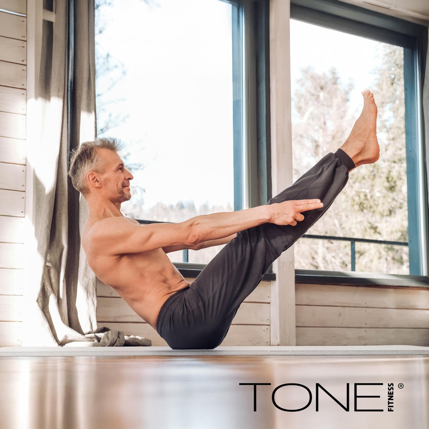 Tone Fitness Premium Extra Thick 1-Inch High Density Exercise Mat with Carry Strap – Non-Slip Workout, Pilates, and Yoga Mat for Home Gym - Color Blue - Diamond Pattern