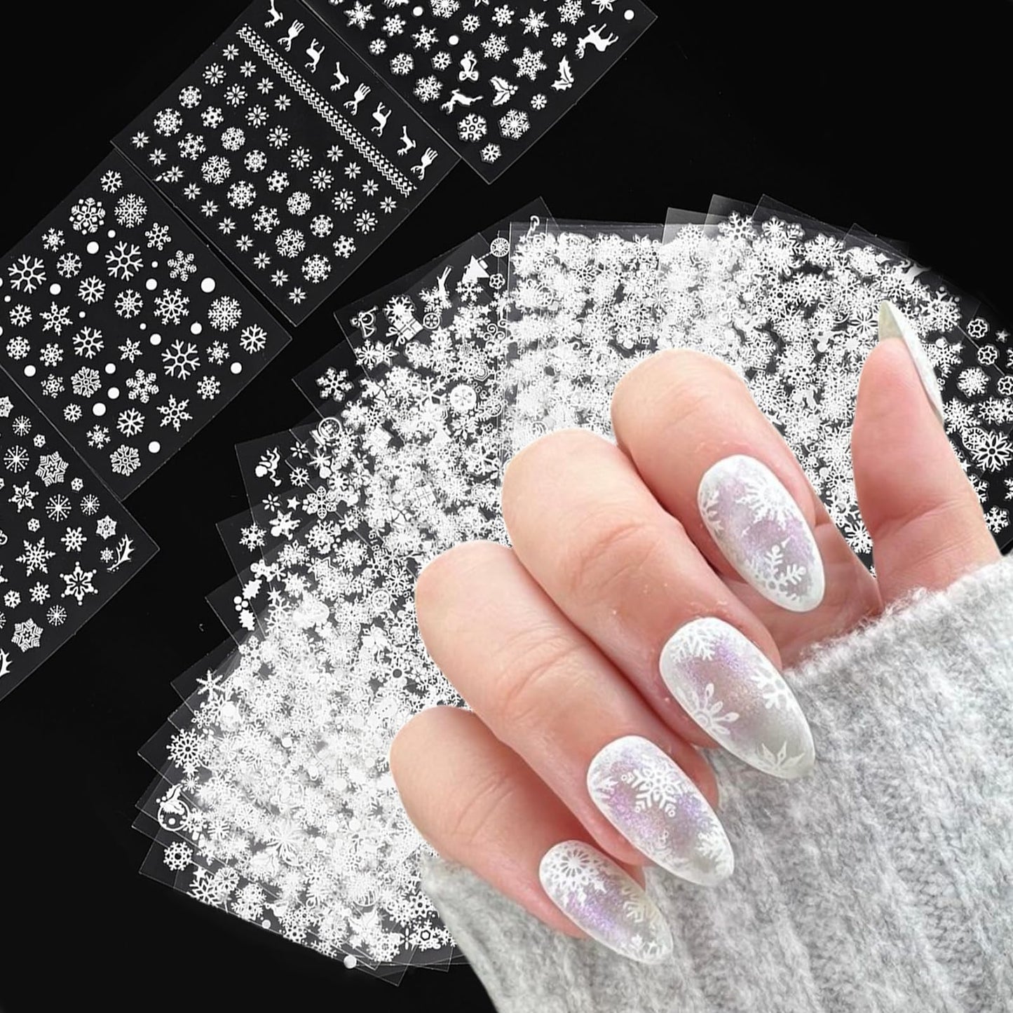 30 Sheets Christmas White Snowflakes Nail Art Sticker Decals 3D Self- Adhesive Snowman Elk Design Nail Decals Christmas Sleigh Nail Supplies Stars Lace for Women Kids DIY Nail Art Decoration