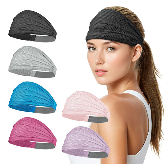 Sukeen Wide Headbands for Women, Instant Cooling Elastic Non-Slip Workout Headbands, Moisture-Wicking Sports Sweatbands for Gym, Yoga, Running, Fitness, 6 Pack, Mix Colors