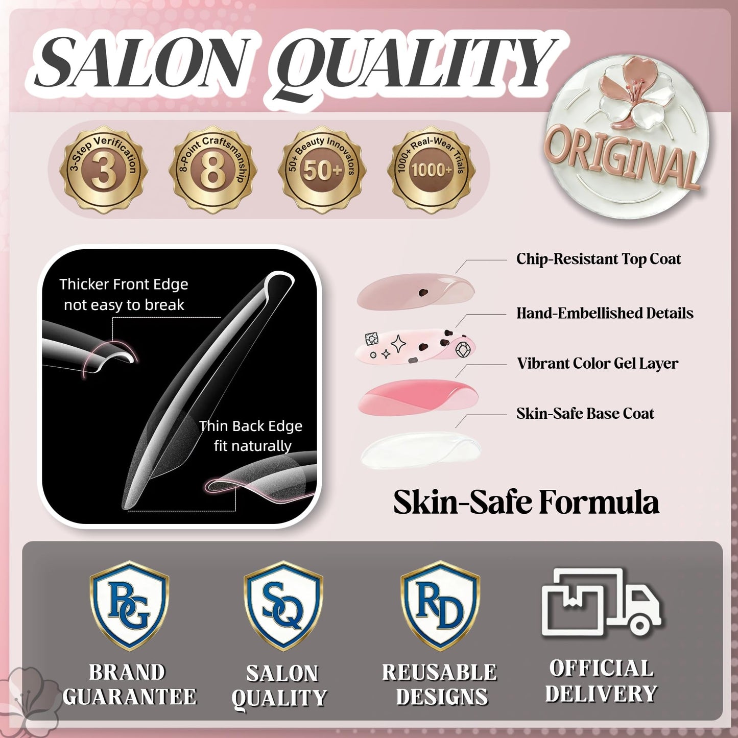 Taoyisent Nude Pink Press On Nails Short Square Glossy, Floral Glitter Fake Nails with Elegant Blossom Design, Reusable Full Cover Stick On Nails for Women Wedding Office Daily Wear, 24PCS