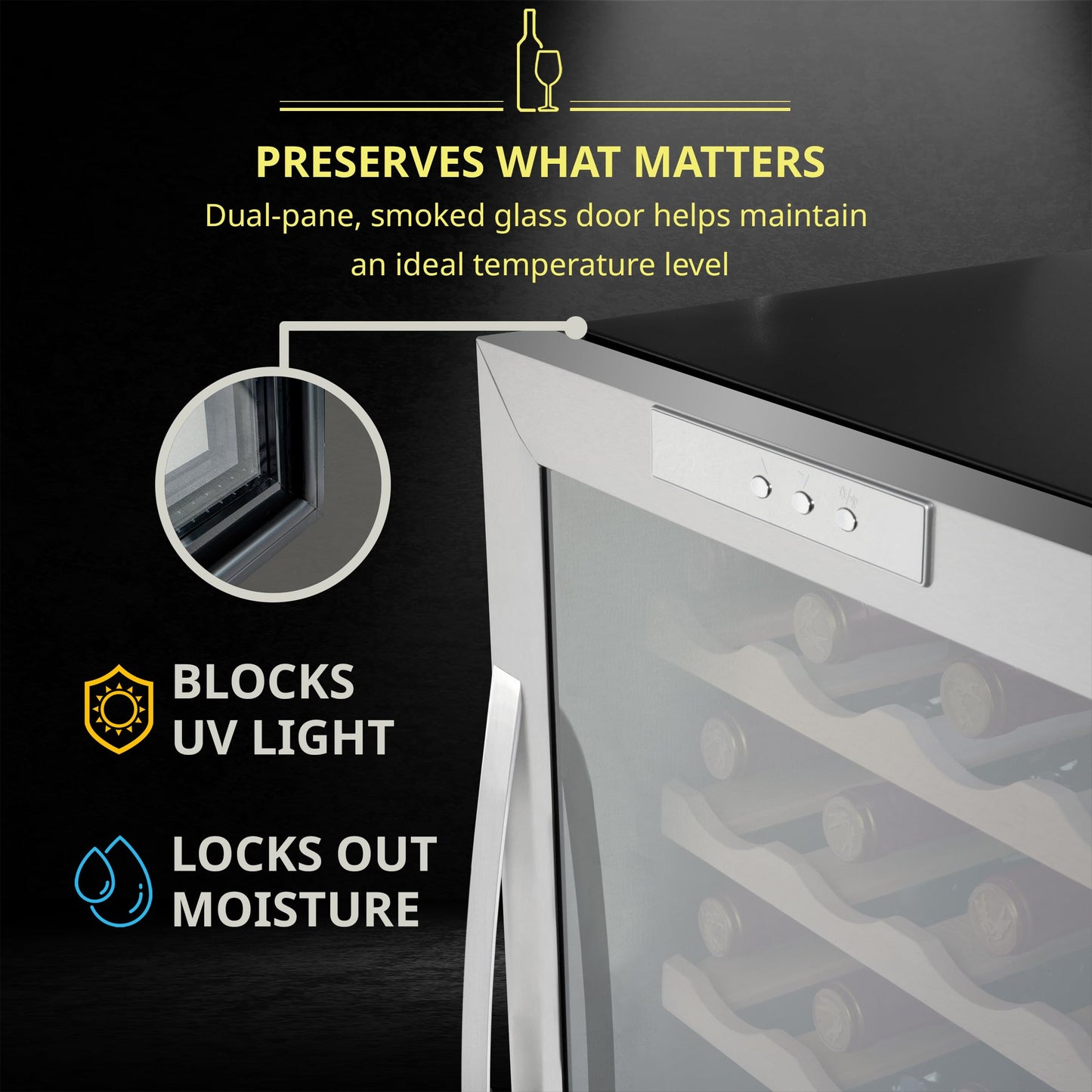 SCHMÉCKÉ 34 Bottle Compressor Wine Cooler Refrigerator w/Lock - Large Freestanding Wine Cellar For Red, White, Champagne or Sparkling Wine - 41f-64f Digital Temperature Control Fridge Stainless Steel