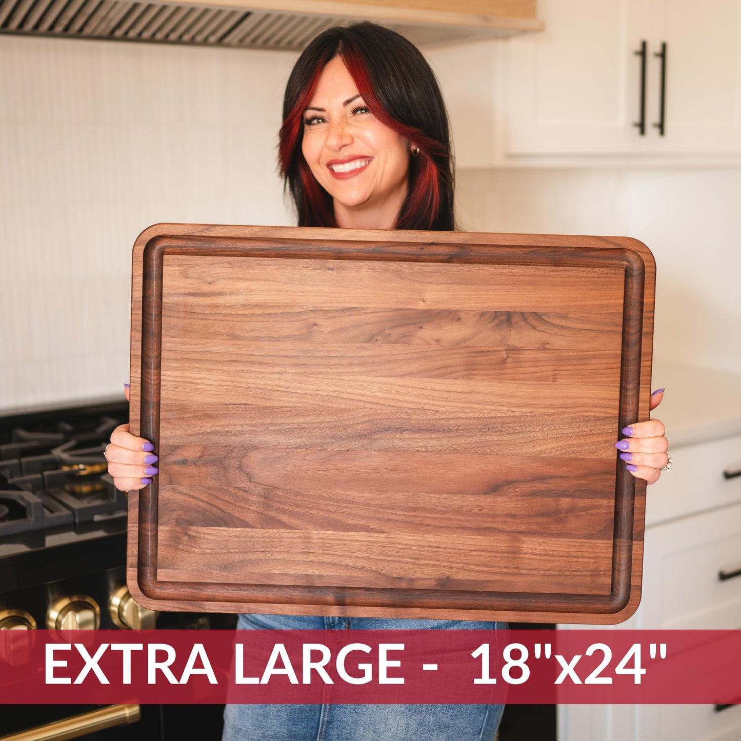Virginia Boys Kitchens - Made in USA - Extra Large Walnut Wood Cutting Board - Brisket and Turkey Carving Board - Reversible with Juice Groove (Walnut, 24inx18inx1in)
