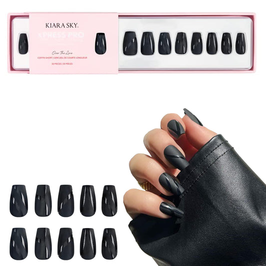 Kiara Sky XPRESS PRO 100% Acrylic Press On Nails - Instant Salon Quality Manicure, Long-Lasting, Easy Application, 30 Pieces Kit, Coffin Short-Over The Line