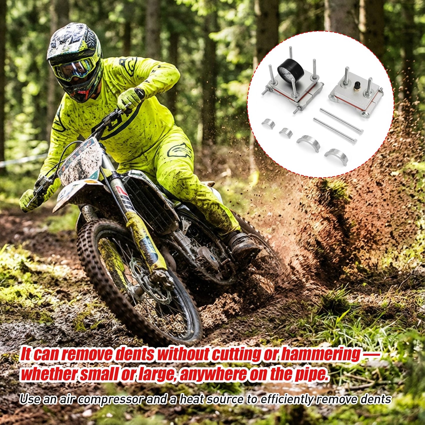 Hohnezl 2-Stroke Exhaust Pipe Dent Repair Kit | Fits 125-300cc Motorcycle/ATV/Dirt Bike/Scooter | Compatible with FMF KTM 300 | Header & Muffler Dent Removal Tool