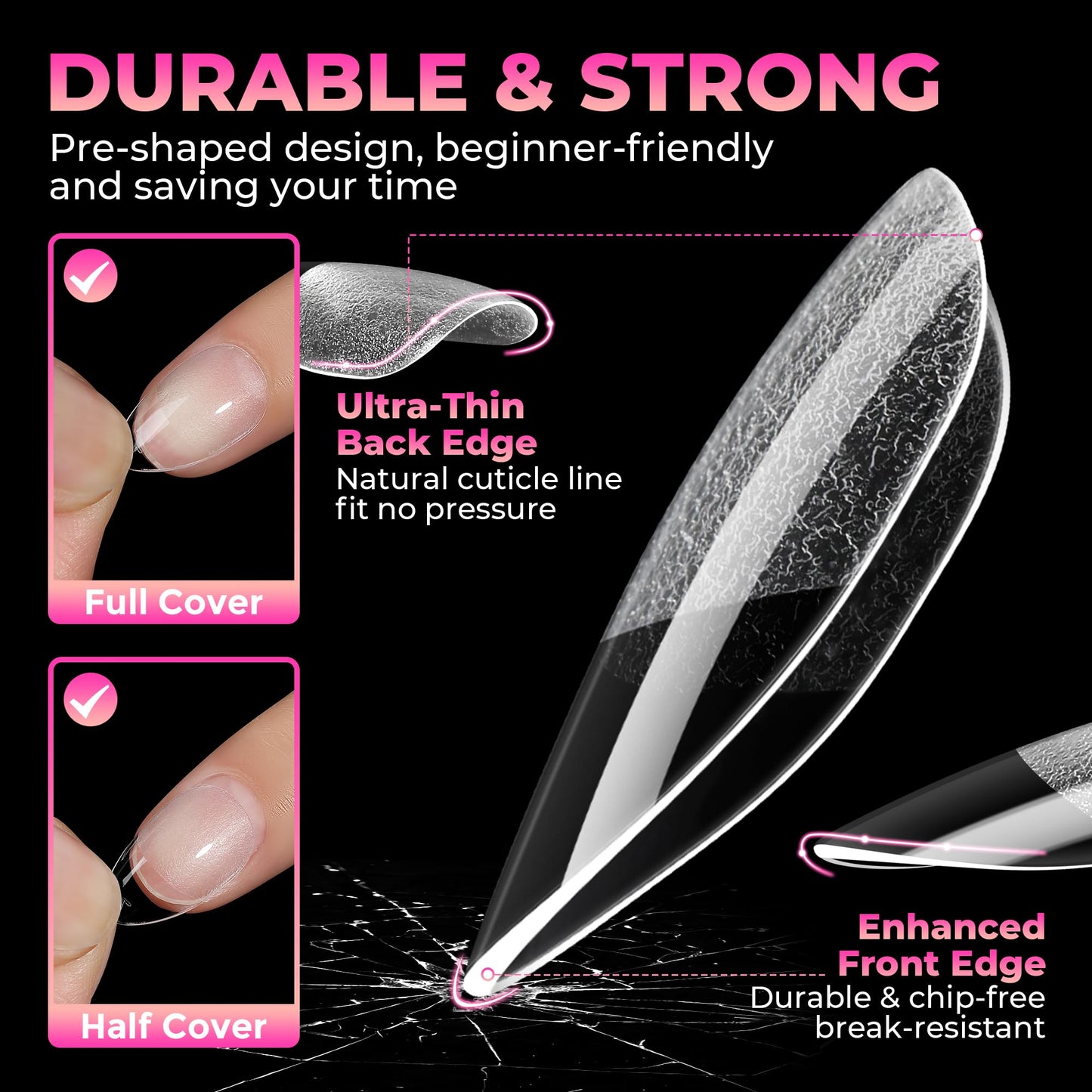 UNA GELLA Short Almond Nail Tips: 360Pcs 15 Sizes Pre-Shaped Acrylic Gel Nail Tips Half Matte Full Cover Fake Nails for Clear Press on Nails Extension DIY at Home Salon