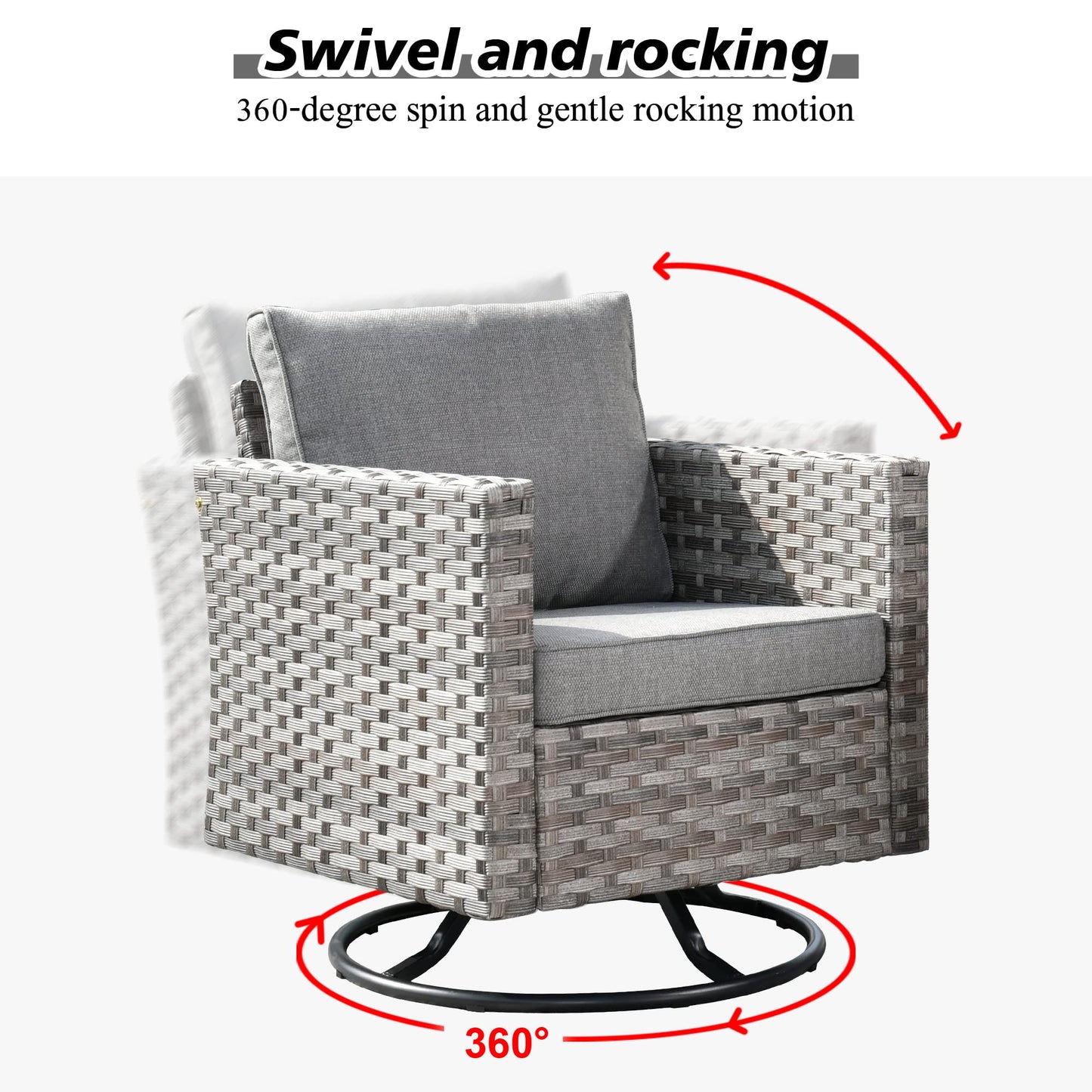 HOOOWOOO Outdoor Patio Sectional Furniture Sofa Set with Fire Pit Table,10 Piece Modern Wicker Couch with Swivel Chairs,Modular Conversation Seating Set with Widened Armrest for Garden(Dark Grey)