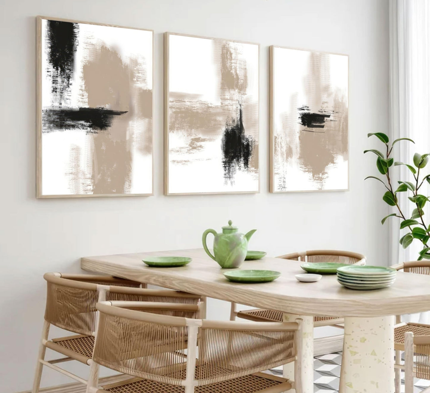 3Pcs Neutral Abstract Wall Art Black Beige Picture Wall Decor Modern Minimalist Aesthetic Canvas Poster Prints Elegant Living Room Artwork Painting Home Decoration for Bedroom Office 12x16in Unframed