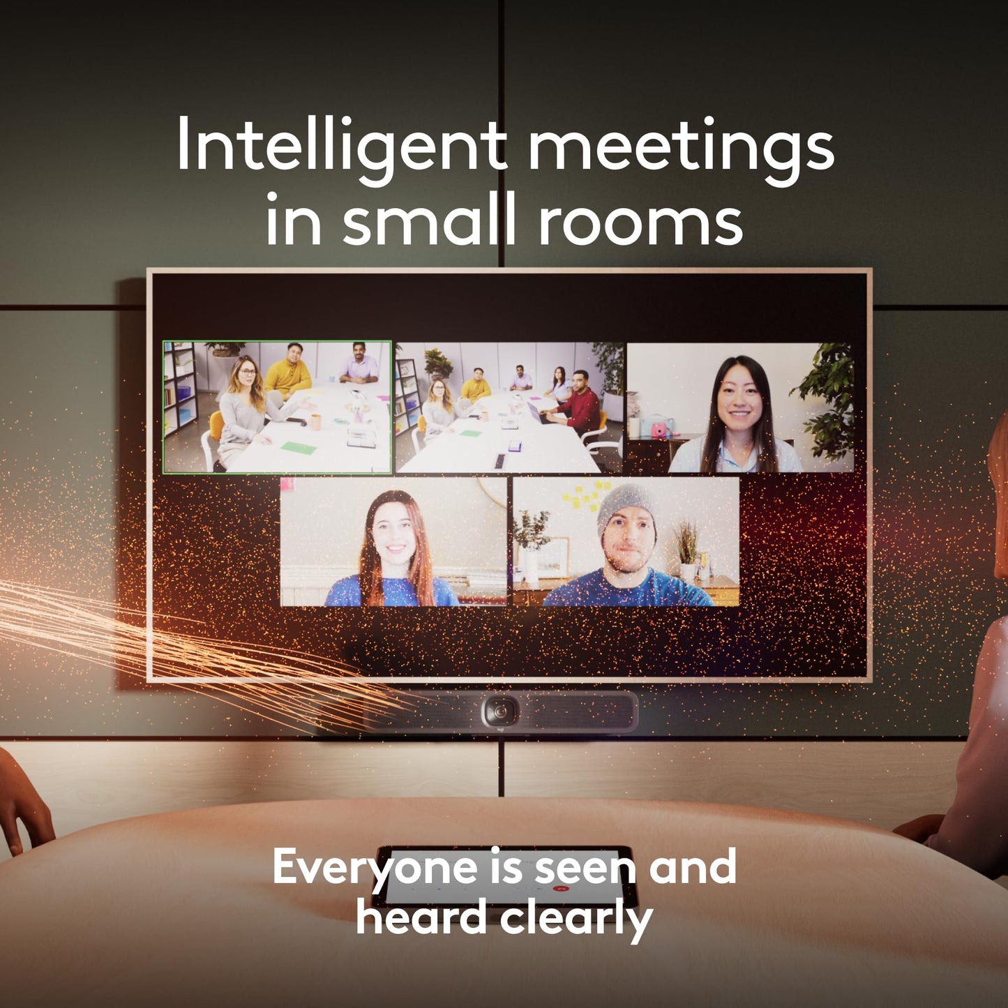 Logitech MeetUp 2 All-in-One USB Conference Room Camera, Compact Video Bar with Built-in AI Features, Works with Microsoft Teams, Zoom Rooms, Google Meet, and More,Color-Graphite.