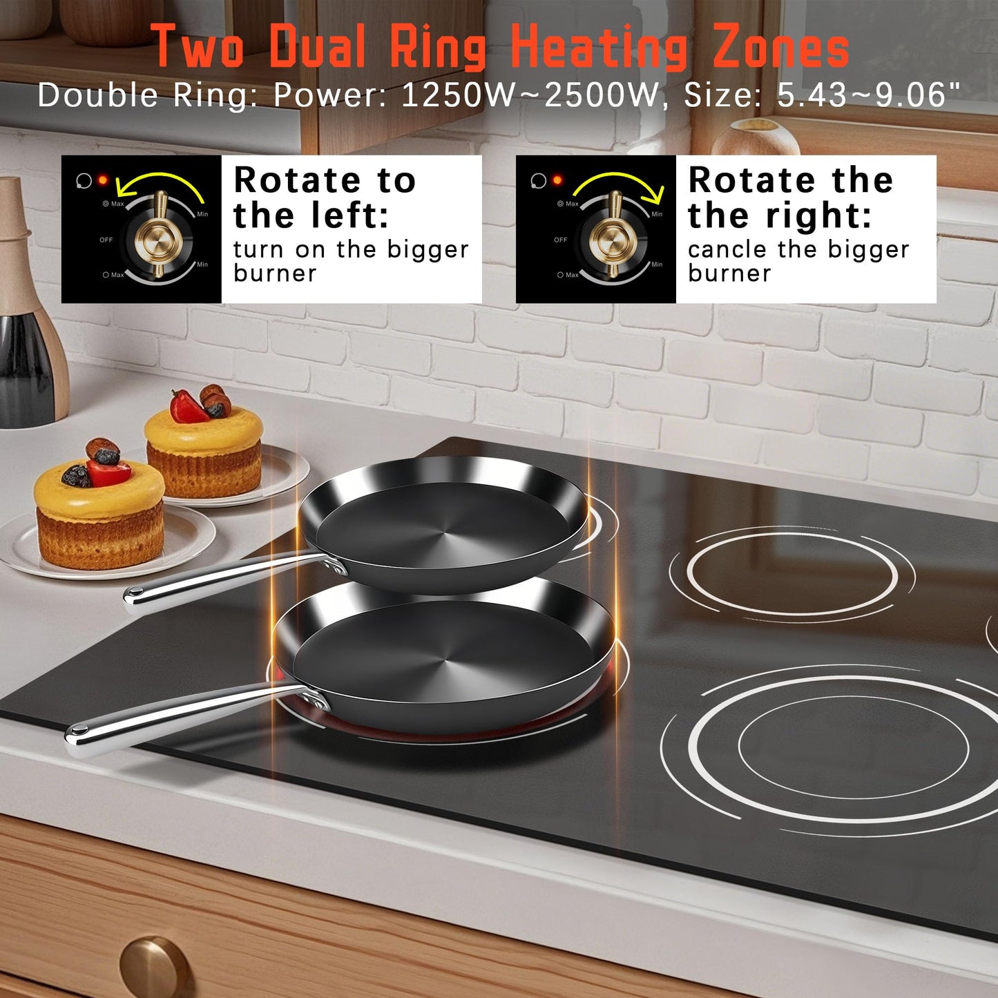 Disaenvir Electric Cooktop 36 Inch - 5 Burner Electric Stove Top with 8400W, 36 Inches Built-in(34.25"x19.3") Ceramic Stove with Dual Rings, Overheat Indicator, Knob Control, 220V - 240V Hard Wired