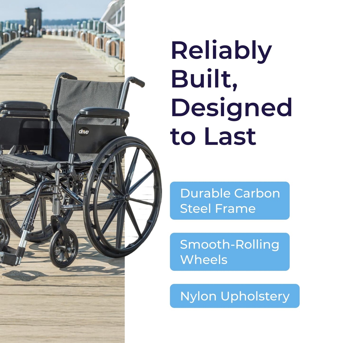 Drive Medical Cruiser III Lightweight Wheelchair - Enhanced Mobility Support - Adjustable Seat & Arm Options - Durable Carbon Steel Construction - Smooth-Rolling Mag Wheels - 20 Inch Seat