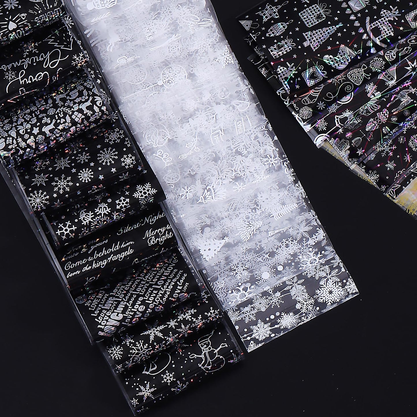 Christmas Holographic Nail Foil Stickers 50 Sheets Winter New Year Nail Art Foils with Xmas Tree Snowflakes Snowman Star Fireworks Transfer Foil for Nails Decoration Manicure Accessory for Women