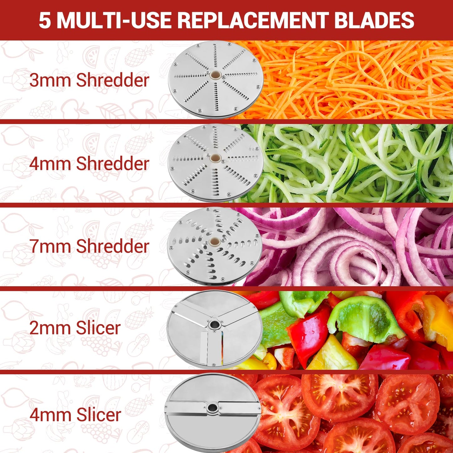 Garvee Commercial Food Processor, Multifunctional Electric Food Chopper with 3mm/4mm/7mm Shred & 2mm/4mm Slice Blades, Stainless Steel Vegetable Slicer Dicer for Hotel, Kitchen & Restaurant Use