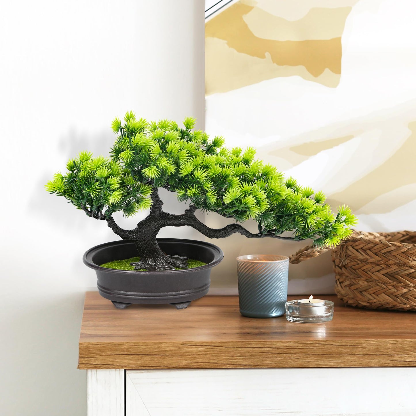 Artificial Bonsai Tree Fake Plants 3 POTS Artificial Plant Indoor Small Faux Juniper Decoration, Office Desk Shelf Bedroom Living Room Decor