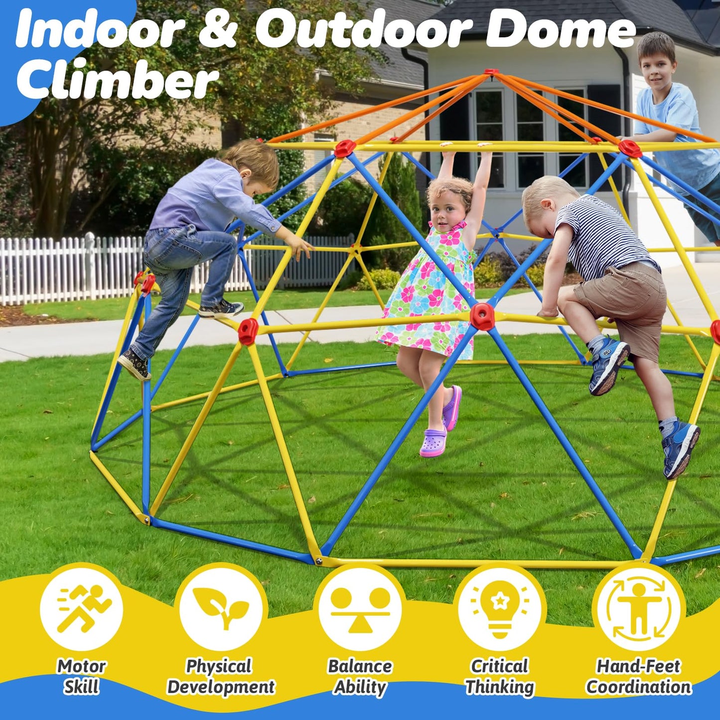Baotree 10FT Climbing Dome, Outdoor Jungle Gym for Kids- Supports 1000LBS-Anti-Rust Metal Outdoor Play Structure ASTM Approved, Easy Assembly