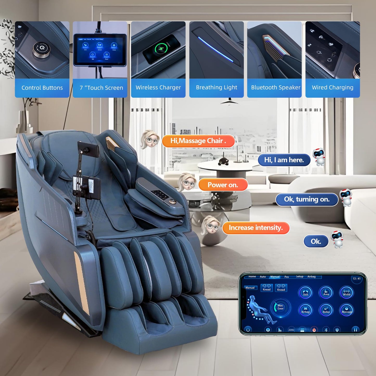4D Massage Chair Full Body Zero Gravity SL-Track Real Relax Massage Chair Recliner-Shiatsu,Heat,Calf-Extension,20-Massage Technique,Thai Yoga Stretch,Foot Roller,AI Voice,Touch Screen,Wireless Charge