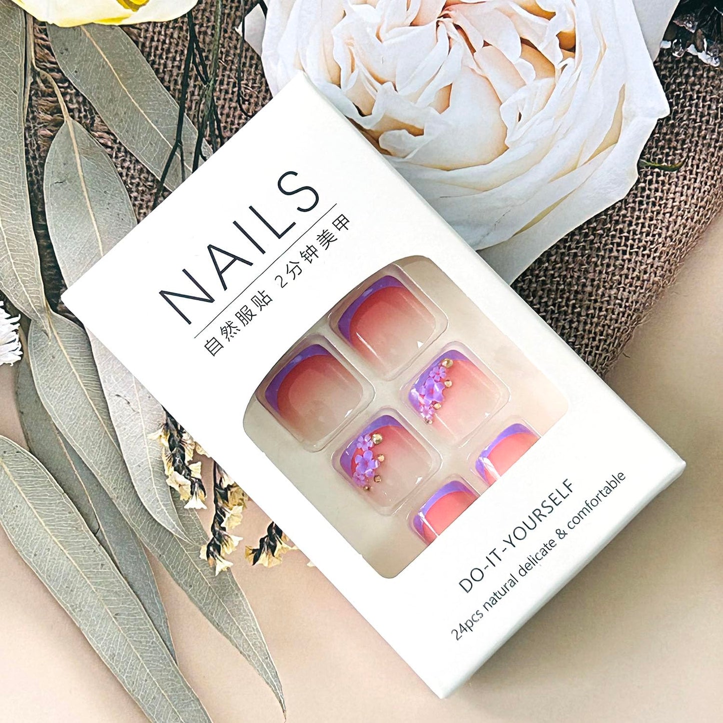 FIEONCIY Press on Toenails with Designs Acrylic Fake Nails for Toe Artificial False Nails with Charms Press on Toe Nails for Spring Summer Stick on Toenails for Women Girls(WSJ2515)