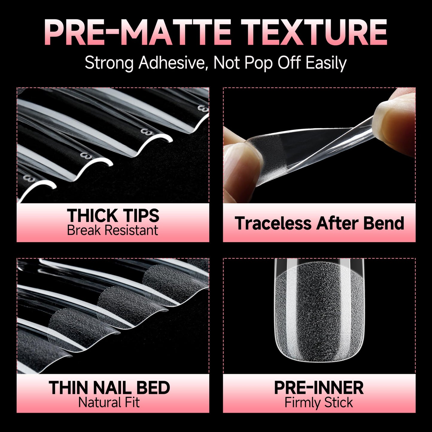 UNA GELLA Nail Tips Square XXL Long: Full Cover Pre-file Square Straignt Gel Nail Tips No C Curve for DIY Press On Nails 216PCS, 12 Sizes Gel Nail Extensions Art Salon