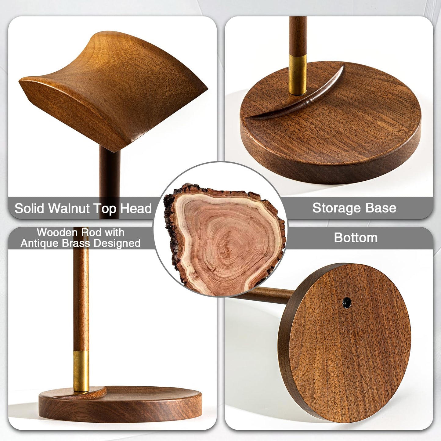 Plehood Headphone Stand for Desk, Solid Wood Gaming Headset Stand, Universal Wooden Headphone Stand Hanger, Wooden Headphone Holder with Storage Base for Airpod max and More