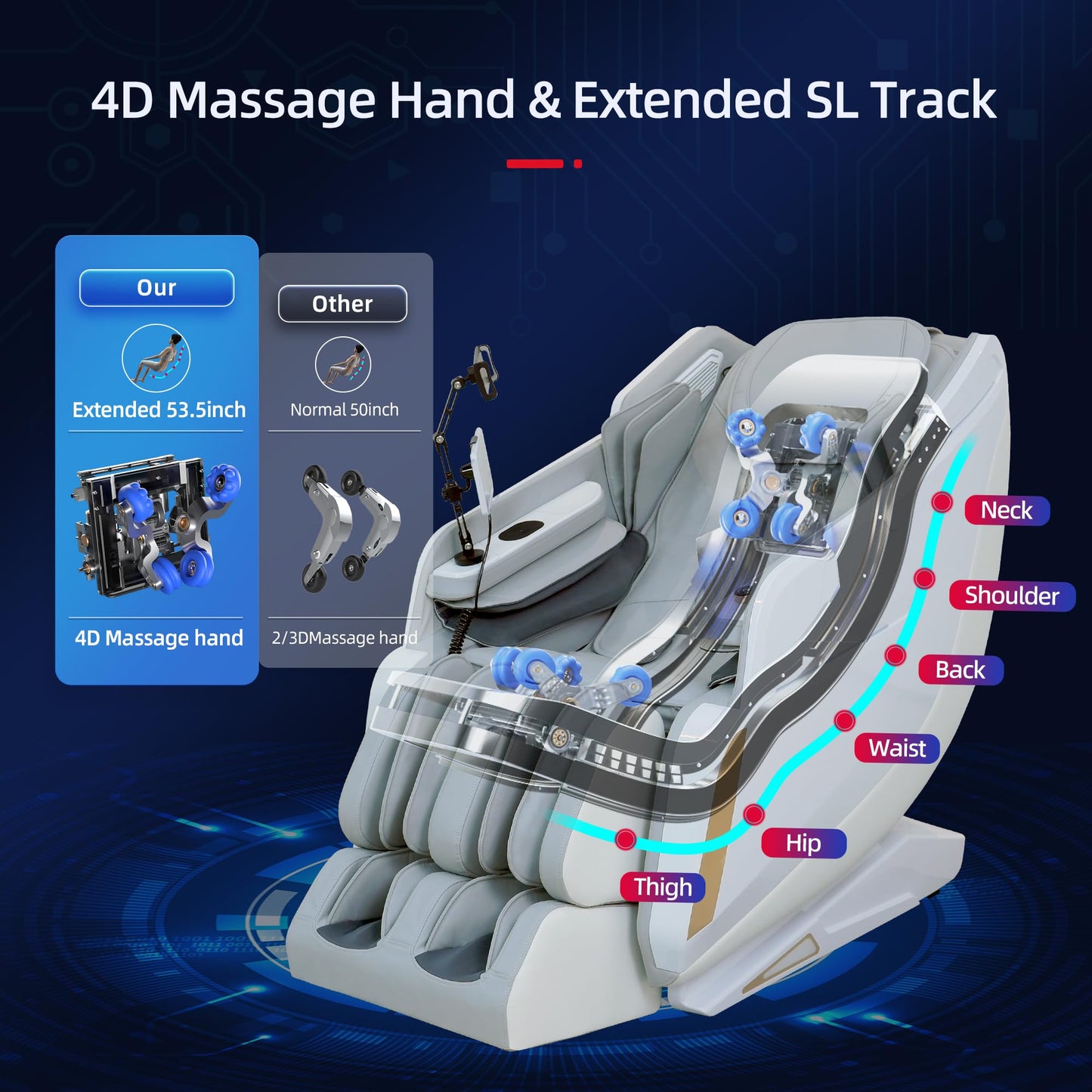 4D Massage Chair Full Body Zero Gravity SL-Track Real Relax Massage Chair Recliner-Shiatsu,Heat,Calf-Extension,20-Massage Technique,Thai Yoga Stretch,Foot Roller,AI Voice,Touch Screen,Wireless Charge