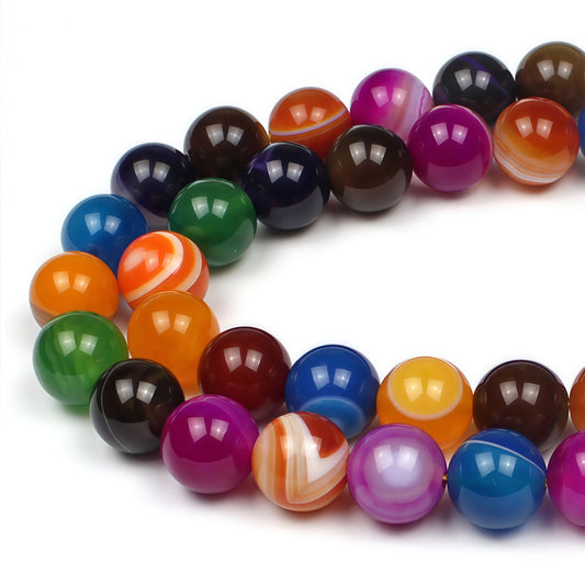MJDCB Natural Multicolor Stripe Agate Beads Round Loose Beads for Jewelry Making DIY Bracelet Necklace (10mm)