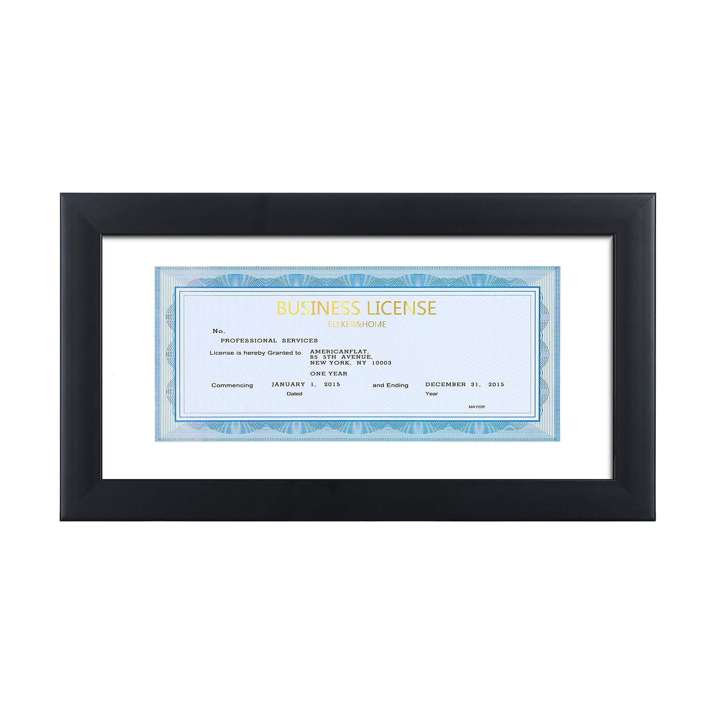 ELSKER&HOME 5x10 Business License Frame Black for 3.5x8 Standard Business License with mat - 5x10 frame without mat for Panoramic Picture, Wall or Tabletop Display (1 Pack)