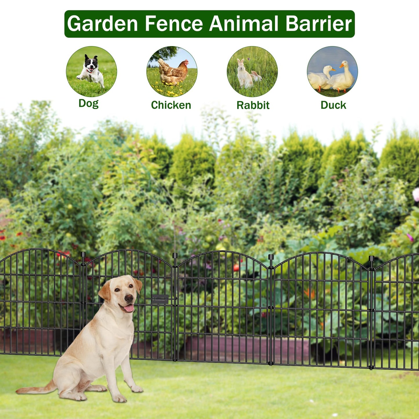10 Panels No Dig Decorative Garden Fence with Gate - 24 in (H) x 20 ft (L) Dog Rabbits and Pets Fence Outdoor for Yard, Animal Barrier Tall Rustproof Metal Wire Fencing Border for Garden and Patio