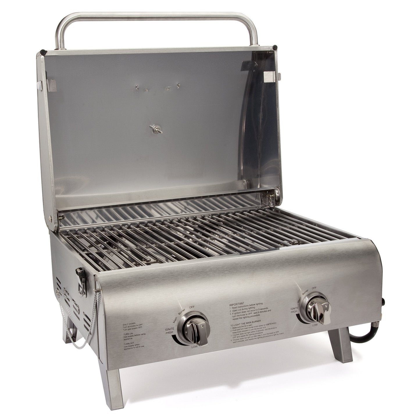 Cuisinart Chef's Style Tabletop Portable Propane Grill, 20,000 BTU Stainless Steel 2-Burner Outdoor Gas Grill for Camping, Tailgates, BBQ, Hassle-Free Setup, Twist-Start Ignition, CGG-306